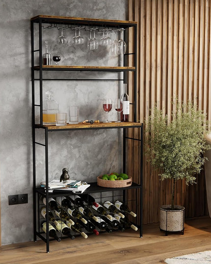 CARLA HOME Large Wine Rack for 20 Bottles with Wood Countertop and Sturdy Metal Frame-1992735289159847938