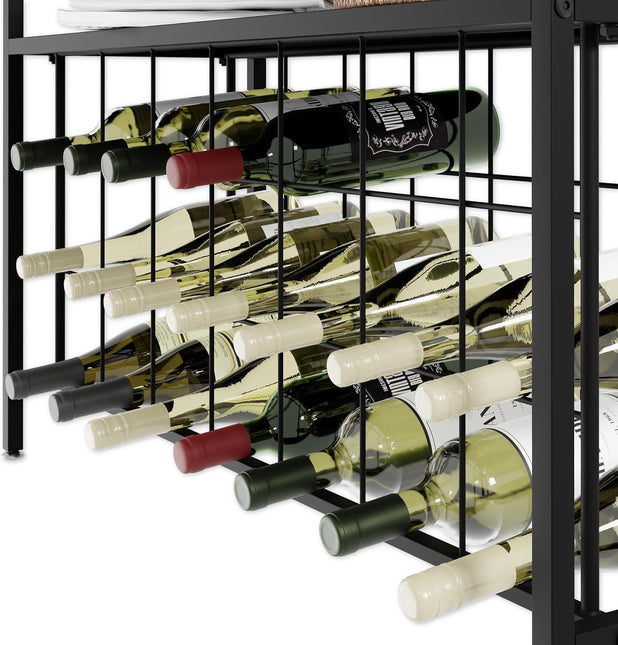 CARLA HOME Large Wine Rack for 20 Bottles with Wood Countertop and Sturdy Metal Frame-1992735289159847943