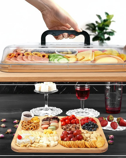 CARLA HOME Bamboo Charcuterie Board with Lid – 6 Compartments