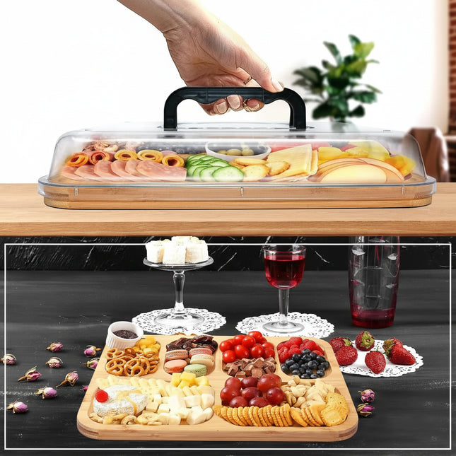 CARLA HOME Bamboo Charcuterie Board with Lid – 6 Compartments