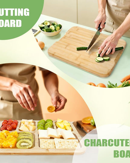 CARLA HOME Bamboo Charcuterie Board with Lid & Handle ideal Gift for Kitchen, Party & Picnic (6 Compartments)-1992735284592250882