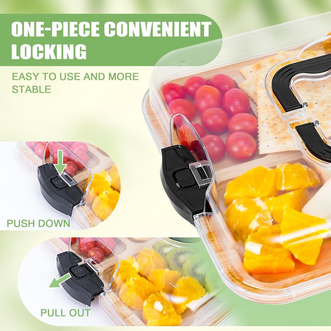 CARLA HOME Bamboo Charcuterie Board with Lid & Handle ideal Gift for Kitchen, Party & Picnic (6 Compartments)-1992735284592250884