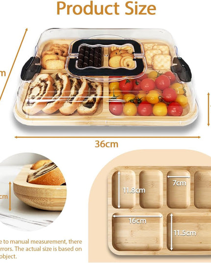 CARLA HOME Bamboo Charcuterie Board with Lid & Handle ideal Gift for Kitchen, Party & Picnic (6 Compartments)-1992735284592250885