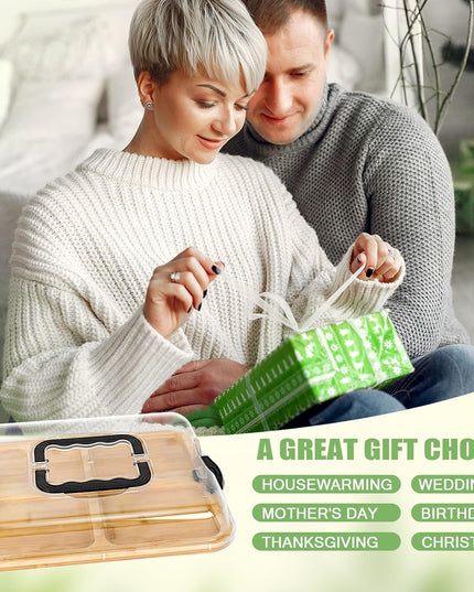 CARLA HOME Bamboo Charcuterie Board with Lid & Handle ideal Gift for Kitchen, Party & Picnic (6 Compartments)-1992735284592250886