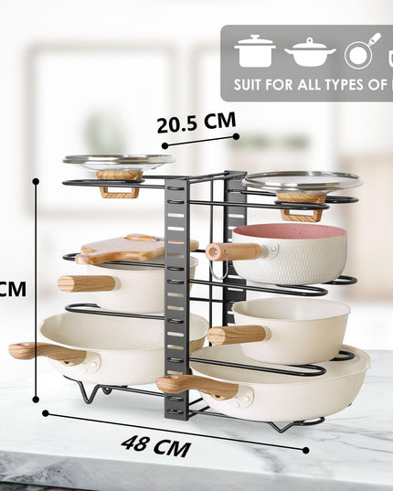 CARLA HOME Adjustable 8-Tier Pan Rack Pot Organizer for Kitchen Cabinet-1992735293010219010