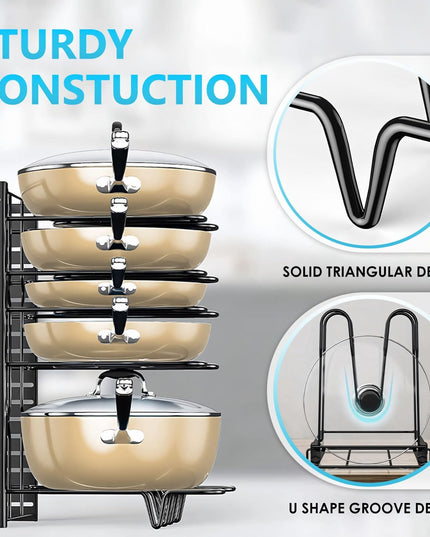 CARLA HOME Adjustable 8-Tier Pan Rack Pot Organizer for Kitchen Cabinet-1992735293010219011