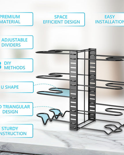 CARLA HOME Adjustable 8-Tier Pan Rack Pot Organizer for Kitchen Cabinet-1992735293010219012