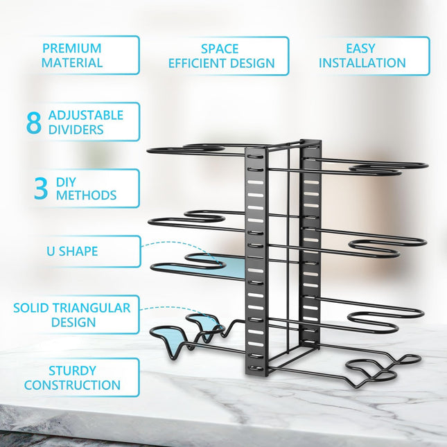 CARLA HOME Adjustable 8-Tier Pan Rack Pot Organizer for Kitchen Cabinet-1992735293010219012