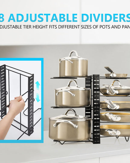 CARLA HOME Adjustable 8-Tier Pan Rack Pot Organizer for Kitchen Cabinet-1992735293010219013