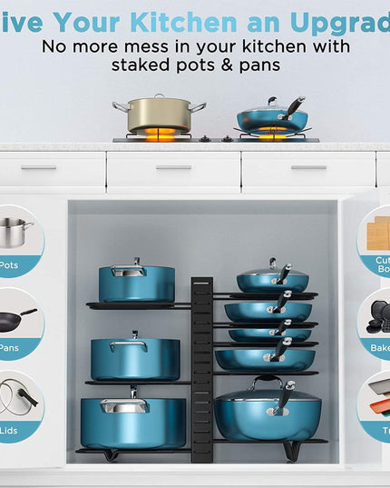 CARLA HOME Adjustable 8-Tier Pan Rack Pot Organizer for Kitchen Cabinet-1992735293010219014