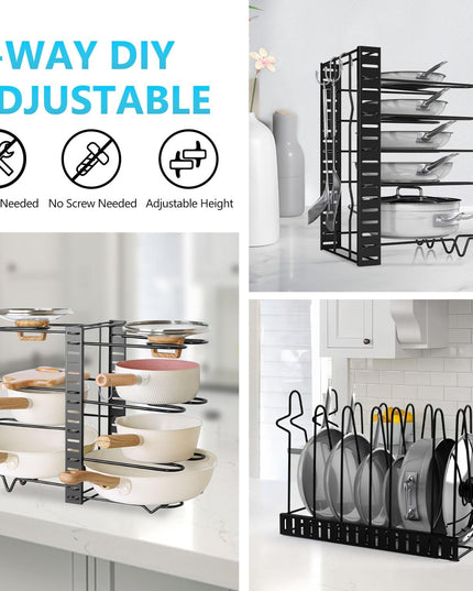 CARLA HOME Adjustable 8-Tier Pan Rack Pot Organizer for Kitchen Cabinet-1992735293010219015