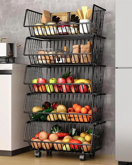 CARLA HOME Metal 5-Tier Rolling Vegetable and Fruit Basket Cart Stand for Kitchen-1992735284772605952