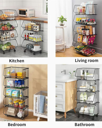 CARLA HOME Metal 5-Tier Rolling Vegetable and Fruit Basket Cart Stand for Kitchen-1992735284772605954