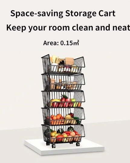 CARLA HOME Metal 5-Tier Rolling Vegetable and Fruit Basket Cart Stand for Kitchen-1992735284772605958