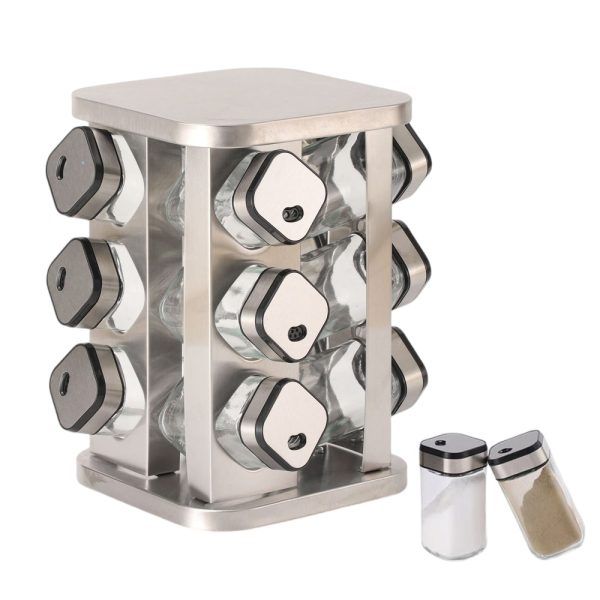 CARLA HOME Rotating Spice Rack Organizer with 20 Glass Jars for Kitchen Countertop-1992735296076255232