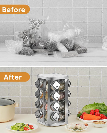 CARLA HOME Rotating Spice Rack Organizer with 20 Glass Jars for Kitchen Countertop-1992735296076255235