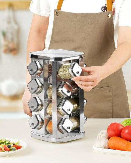 CARLA HOME Rotating Spice Rack Organizer with 20 Glass Jars for Kitchen Countertop-1992735296076255238