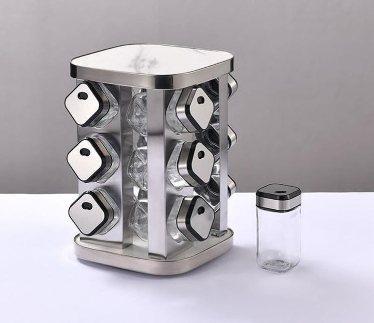 CARLA HOME Rotating Spice Rack Organizer with 20 Glass Jars for Kitchen Countertop-1992735296076255240