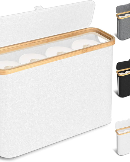 CARLA HOME Toilet Paper Storage Basket Holds Up to 12 Rolls with Bamboo Lid and Handle for RV Closet (White)-1992735297825280000