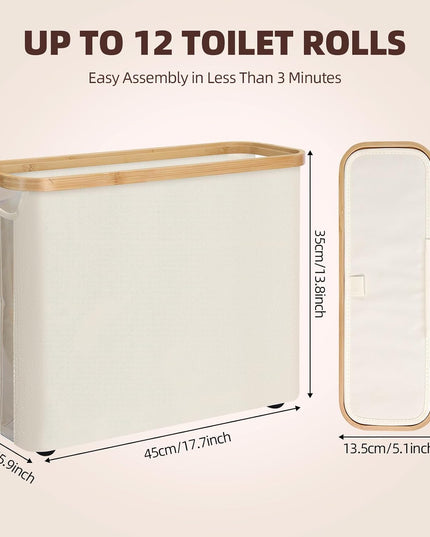 CARLA HOME Toilet Paper Storage Basket Holds Up to 12 Rolls with Bamboo Lid and Handle for RV Closet (White)-1992735297825280002