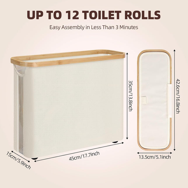 CARLA HOME Toilet Paper Storage Basket Holds Up to 12 Rolls with Bamboo Lid and Handle for RV Closet (White)-1992735297825280002