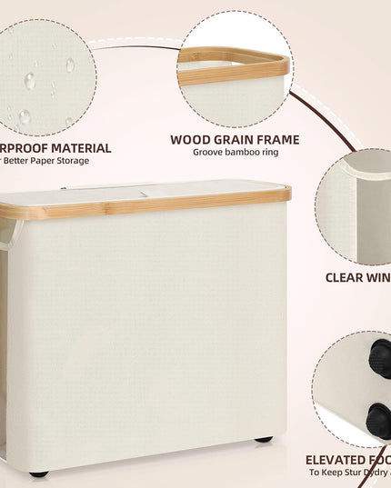 CARLA HOME Toilet Paper Storage Basket Holds Up to 12 Rolls with Bamboo Lid and Handle for RV Closet (White)-1992735297825280003