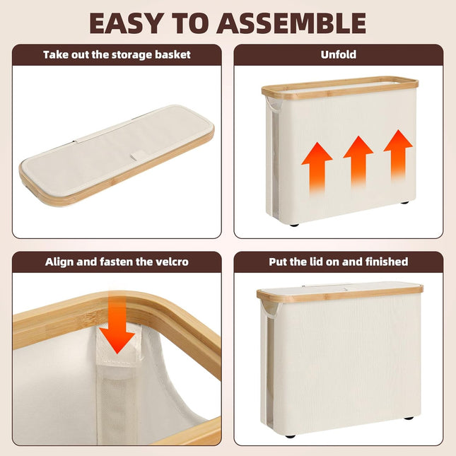 CARLA HOME Toilet Paper Storage Basket Holds Up to 12 Rolls with Bamboo Lid and Handle for RV Closet (White)-1992735297825280006