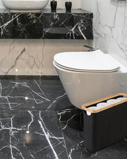 CARLA HOME Toilet Paper Storage Basket Holds Up to 12 Rolls with Bamboo Lid and Handle for RV Closet (Black)-1992735298517340161