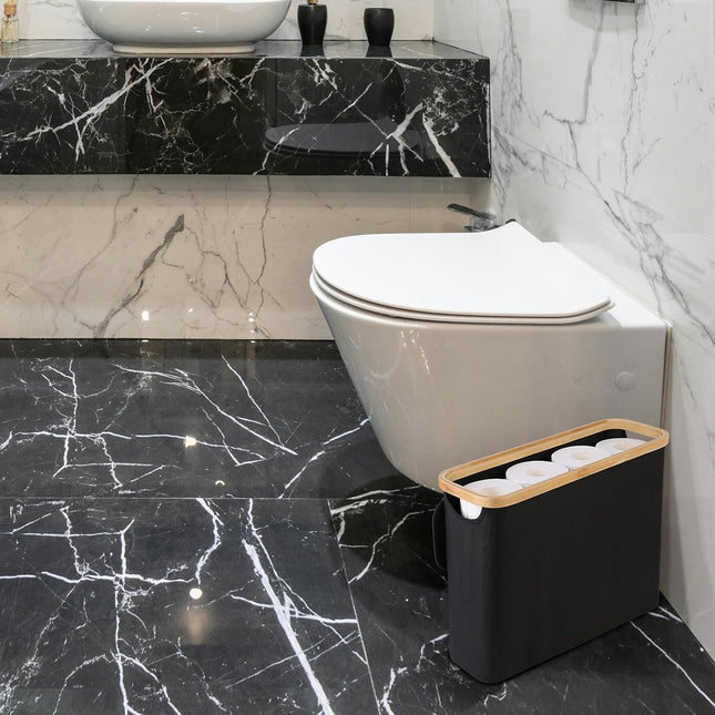 CARLA HOME Toilet Paper Storage Basket Holds Up to 12 Rolls with Bamboo Lid and Handle for RV Closet (Black)-1992735298517340161