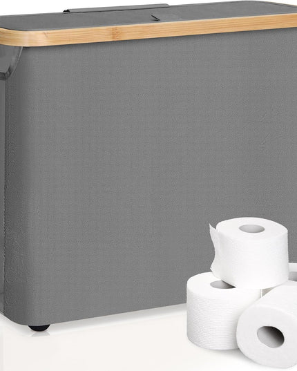 CARLA HOME Toilet Paper Storage Basket Holds Up to 12 Rolls with Bamboo Lid and Handle for RV Closet (Grey)-1992735289340203008