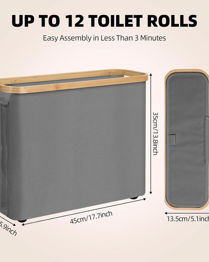 CARLA HOME Toilet Paper Storage Basket Holds Up to 12 Rolls with Bamboo Lid and Handle for RV Closet (Grey)-1992735289340203010