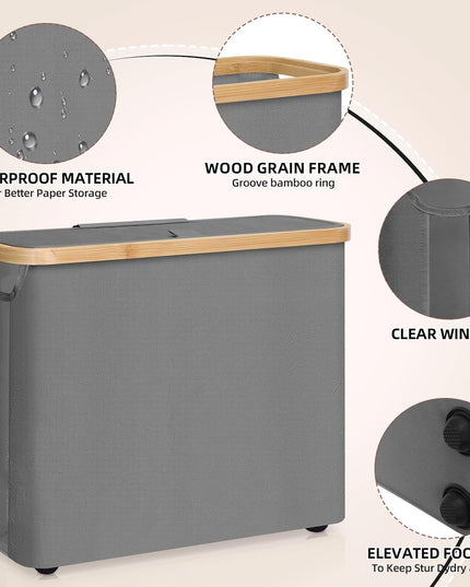 CARLA HOME Toilet Paper Storage Basket Holds Up to 12 Rolls with Bamboo Lid and Handle for RV Closet (Grey)-1992735289340203011