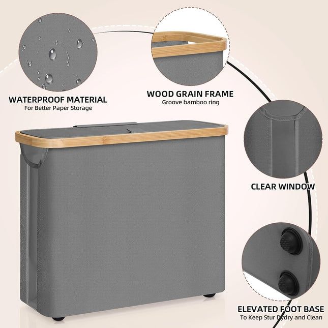 CARLA HOME Toilet Paper Storage Basket Holds Up to 12 Rolls with Bamboo Lid and Handle for RV Closet (Grey)-1992735289340203011