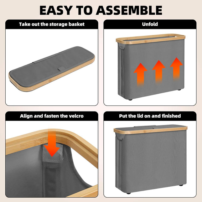 CARLA HOME Toilet Paper Storage Basket Holds Up to 12 Rolls with Bamboo Lid and Handle for RV Closet (Grey)-1992735289340203014