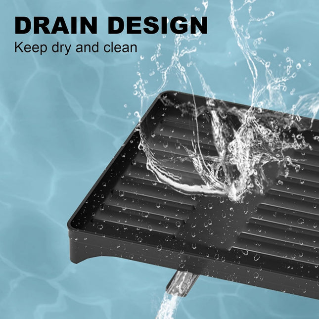 CARLA HOME 2-Tier Dish Drying Rack with Drainage Tray, Utensil Holder, Cup Hooks & Cutting Board Slot for Countertop Kitchen Storage (Black)-1978962254653165575