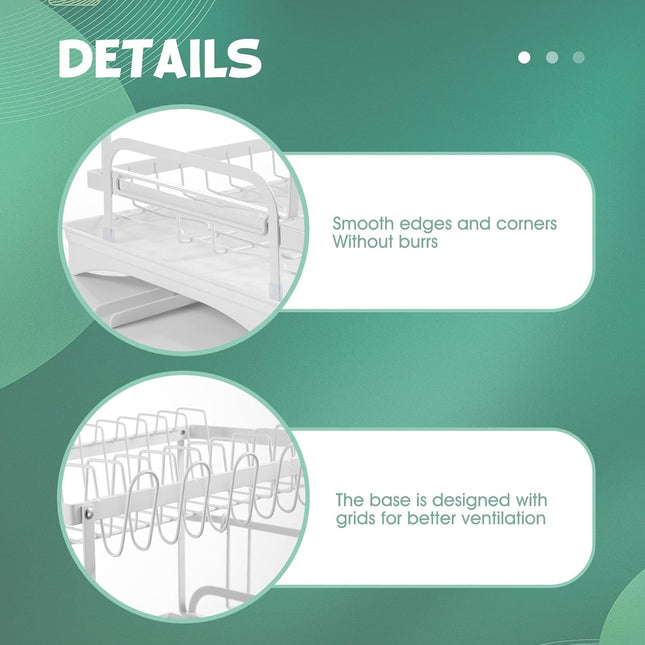 CARLA HOME 2-Tier Dish Drying Rack with Drainage Tray, Utensil Holder, Cup Hooks & Cutting Board Slot for Countertop Kitchen Storage (White)-1992735281312305158