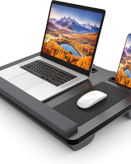 CARLA HOME Oversized Portable Lap Desk with Cushion,Mouse Pad, Tablet and Phone Holder which Fits Up to 17 Inch Laptops for Bed or Sofa (Black)-1992735301117808640