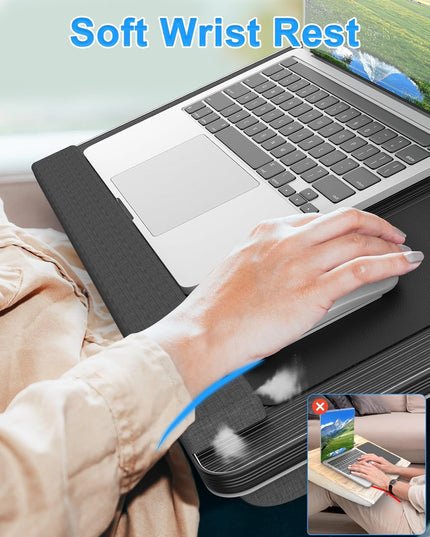 CARLA HOME Oversized Portable Lap Desk with Cushion,Mouse Pad, Tablet and Phone Holder which Fits Up to 17 Inch Laptops for Bed or Sofa (Black)-1992735301117808642