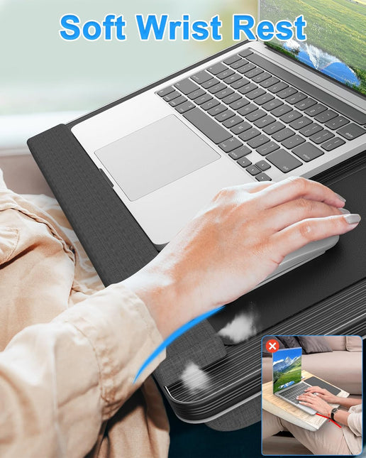 CARLA HOME Oversized Portable Lap Desk with Cushion,Mouse Pad, Tablet and Phone Holder which Fits Up to 17 Inch Laptops for Bed or Sofa (Black)-1992735301117808642