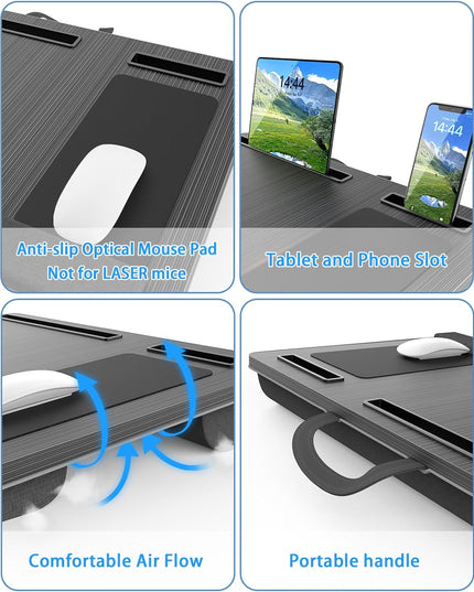 CARLA HOME Oversized Portable Lap Desk with Cushion,Mouse Pad, Tablet and Phone Holder which Fits Up to 17 Inch Laptops for Bed or Sofa (Black)-1992735301117808643