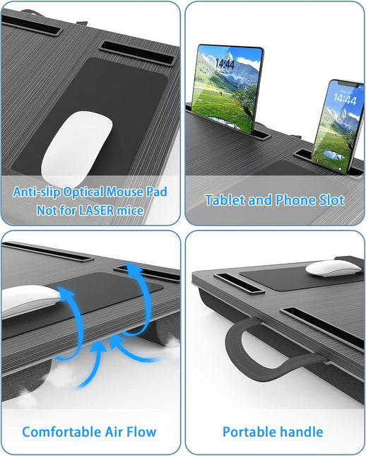 CARLA HOME Oversized Portable Lap Desk with Cushion,Mouse Pad, Tablet and Phone Holder which Fits Up to 17 Inch Laptops for Bed or Sofa (Black)-1992735301117808643