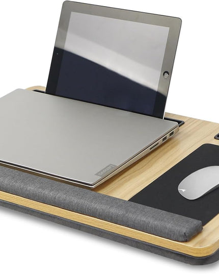CARLA HOME Oversized Portable Lap Desk with Cushion,Mouse Pad, Tablet and Phone Holder which Fits Up to 17 Inch Laptops for Bed or Sofa (Brown)-1992735301461741568