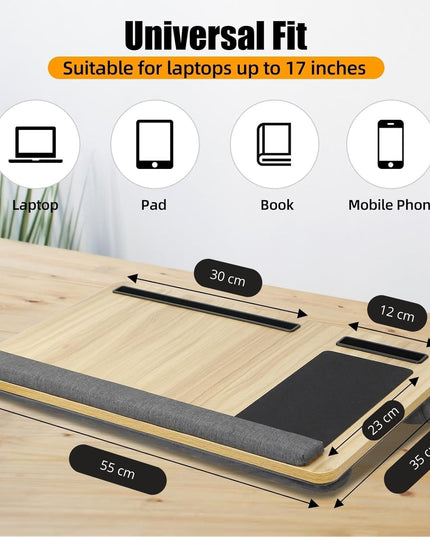 CARLA HOME Oversized Portable Lap Desk with Cushion,Mouse Pad, Tablet and Phone Holder which Fits Up to 17 Inch Laptops for Bed or Sofa (Brown)-1992735301461741569
