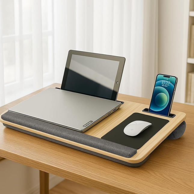 CARLA HOME Oversized Portable Lap Desk with Cushion,Mouse Pad, Tablet and Phone Holder which Fits Up to 17 Inch Laptops for Bed or Sofa (Brown)-1992735301461741570