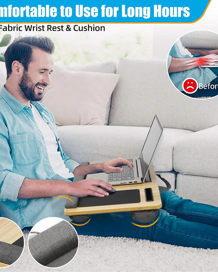 CARLA HOME Oversized Portable Lap Desk with Cushion,Mouse Pad, Tablet and Phone Holder which Fits Up to 17 Inch Laptops for Bed or Sofa (Brown)-1992735301461741571