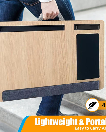 CARLA HOME Oversized Portable Lap Desk with Cushion,Mouse Pad, Tablet and Phone Holder which Fits Up to 17 Inch Laptops for Bed or Sofa (Brown)-1992735301461741573