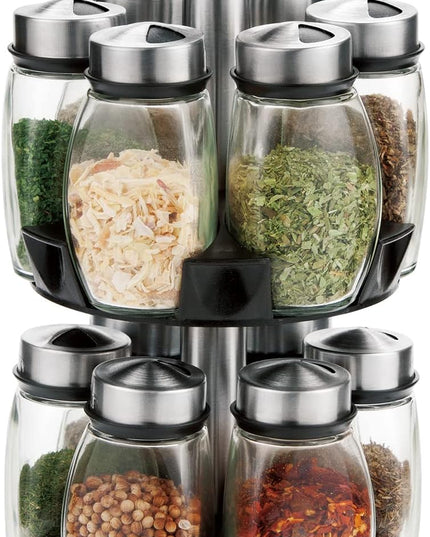 CARLA HOME Rotating Spice Rack Organizer with 16 Glass Jars for Kitchen Seasoning and Herb Storage-1992735291793870848