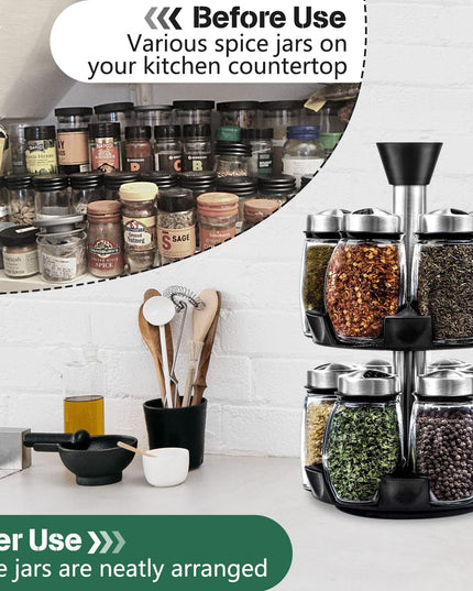 CARLA HOME Rotating Spice Rack Organizer with 16 Glass Jars for Kitchen Seasoning and Herb Storage-1992735291793870852