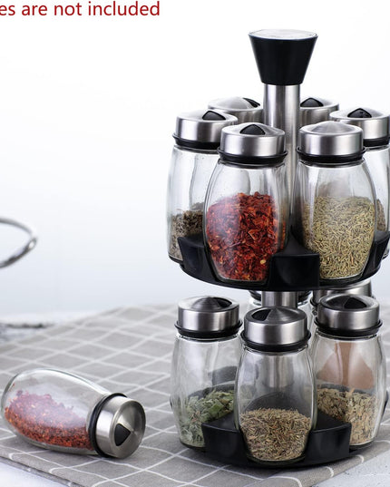 CARLA HOME Rotating Spice Rack Organizer with 16 Glass Jars for Kitchen Seasoning and Herb Storage-1992735291793870854