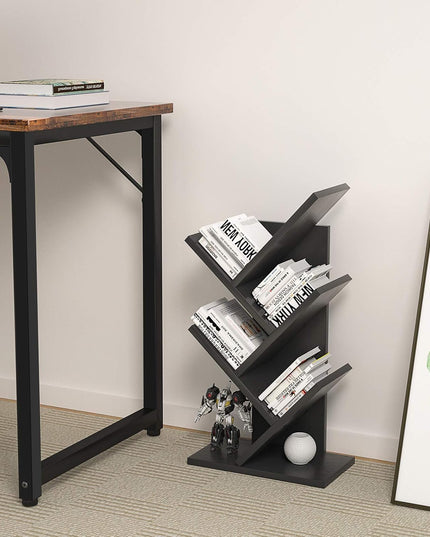 CARLA HOME 5-Tier Tree Bookshelf Storage Rack for Home Office or Bedroom (Black)-1992735295900094473